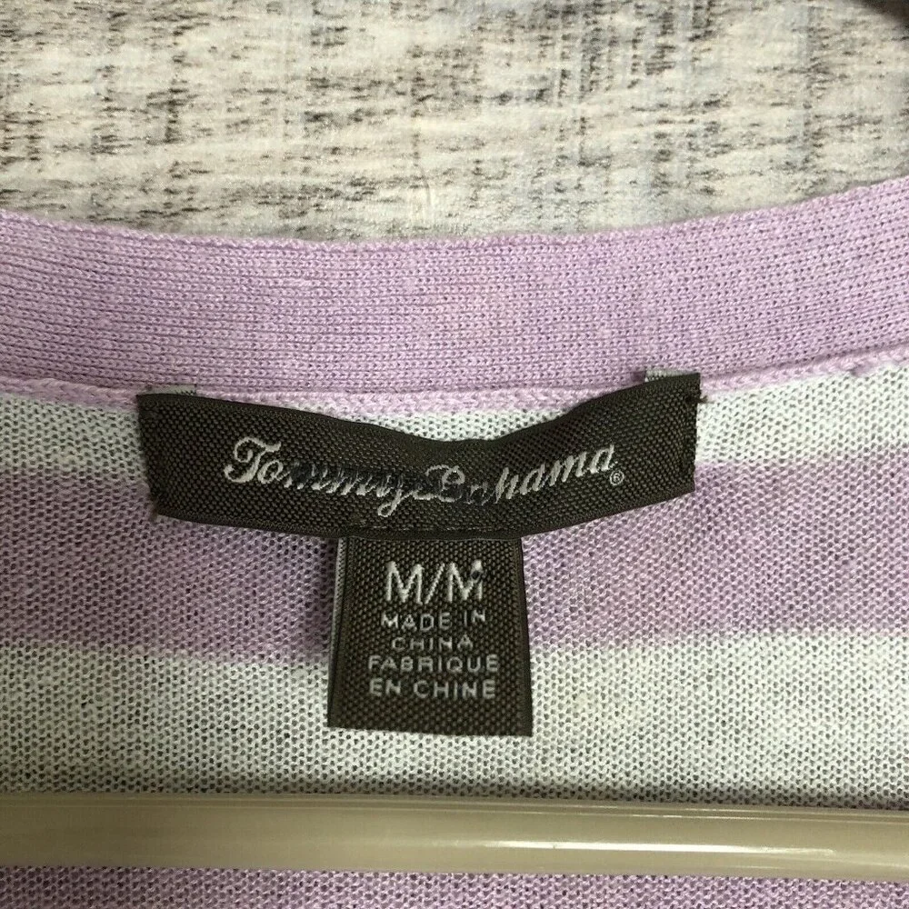 Tommy Bahama Sweater Womens Medium Purple White Stripes V Neck Pullover Ladies